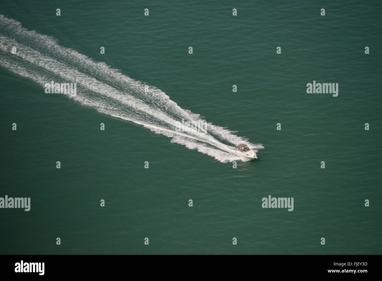 An aerial view of a speedboat in The Solent Stock Photo