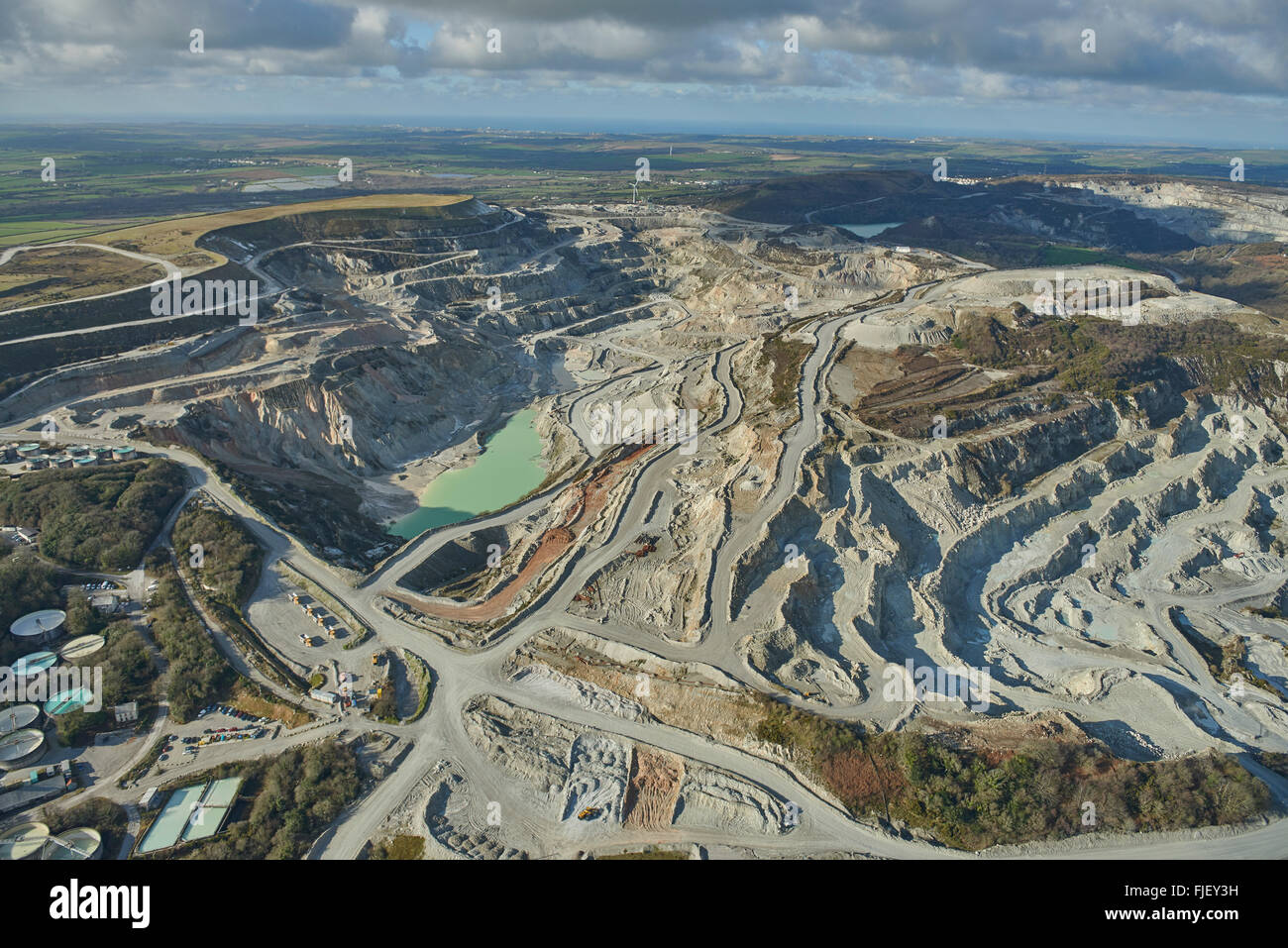 An aerial view of the China Clay works near St Austell in Cornwall
