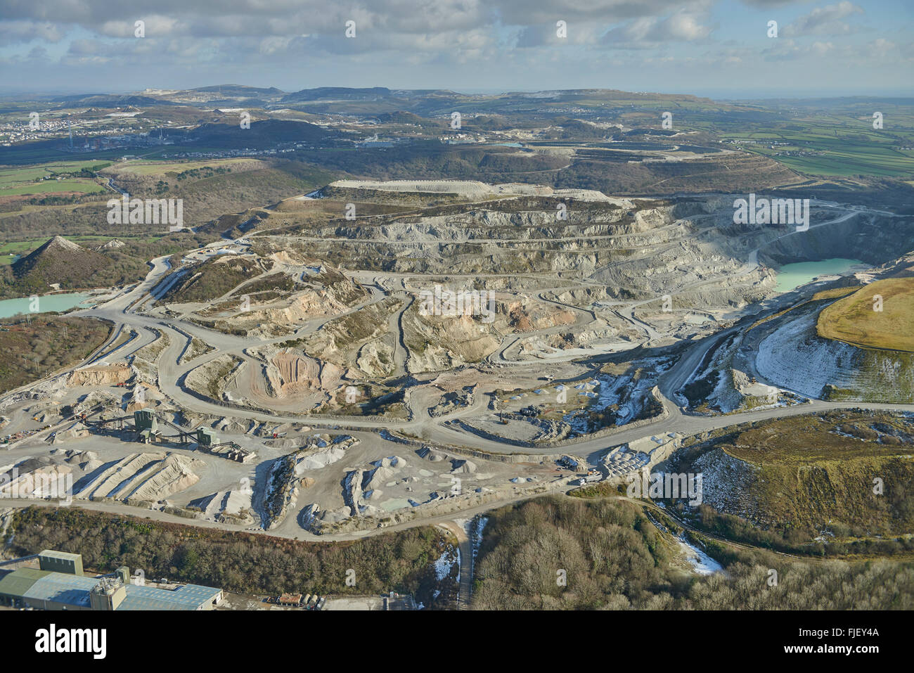 An aerial view of the China Clay works near St Austell in Cornwall