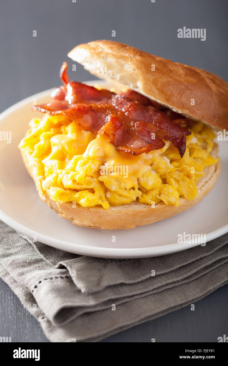 Breakfast Sandwich On Bagel With Egg Bacon Cheese Stock Photo - Alamy