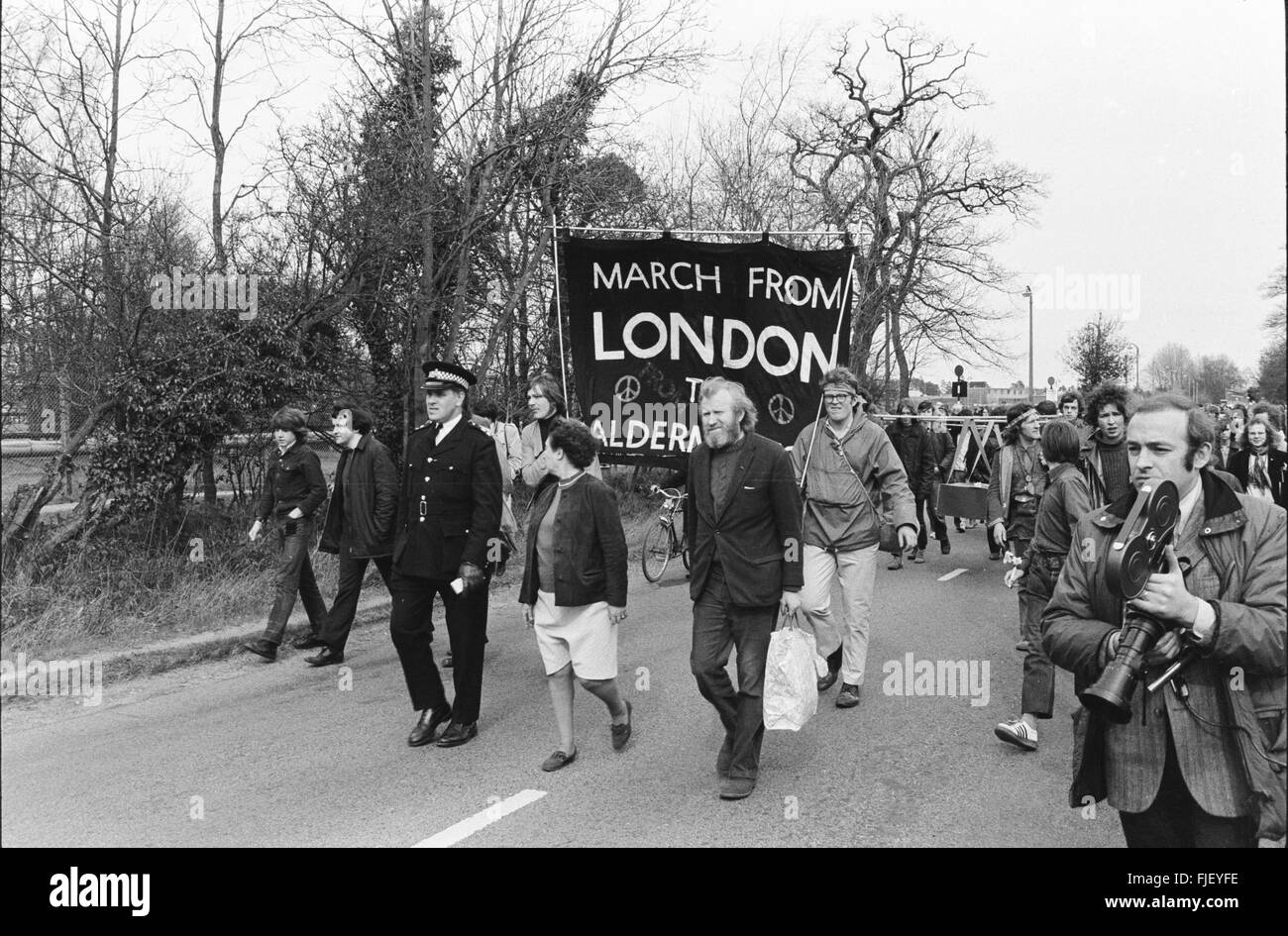 The London to Aldermaston anti nuclear march of April 1972. Arriving at Aldermaston Stock Photo