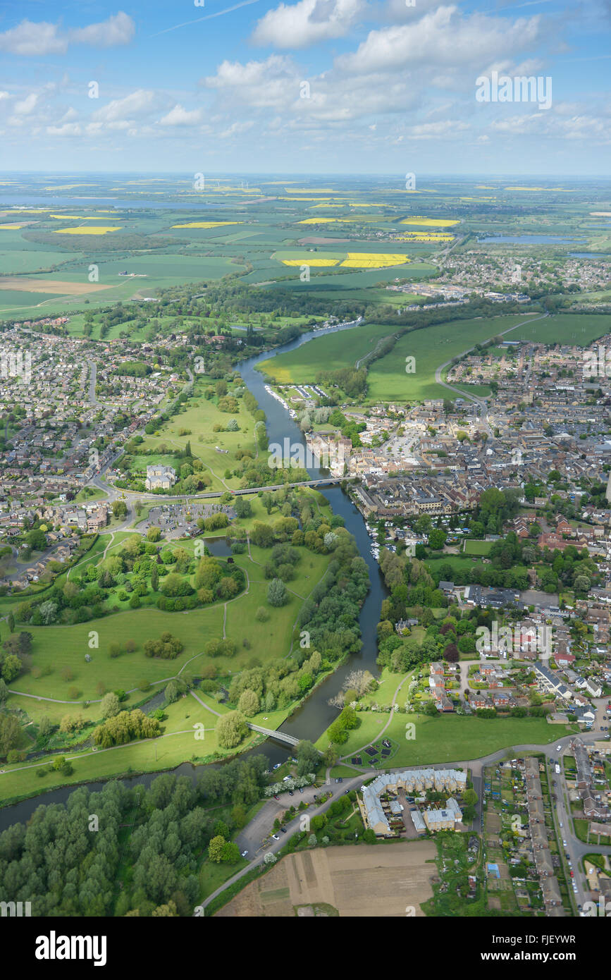 An aerial view of the Cambridgeshire town of St Neots Stock Photo