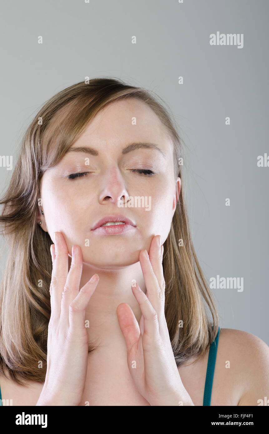 Beautiful Young Woman Hands Touching Face Stock Photo - Alamy