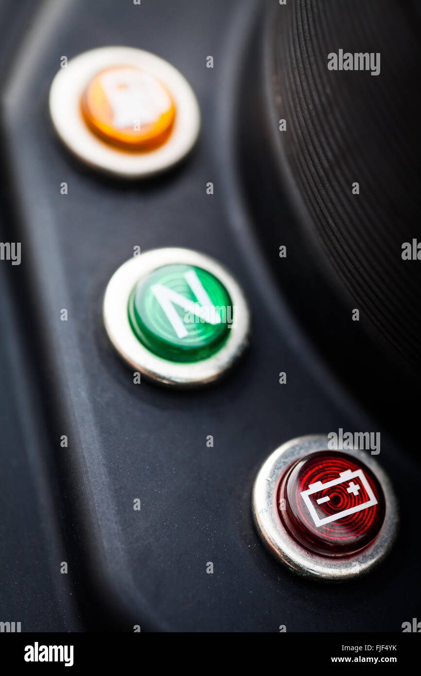 Color image of a battery indicator on a motorcycle dashboard. Stock Photo