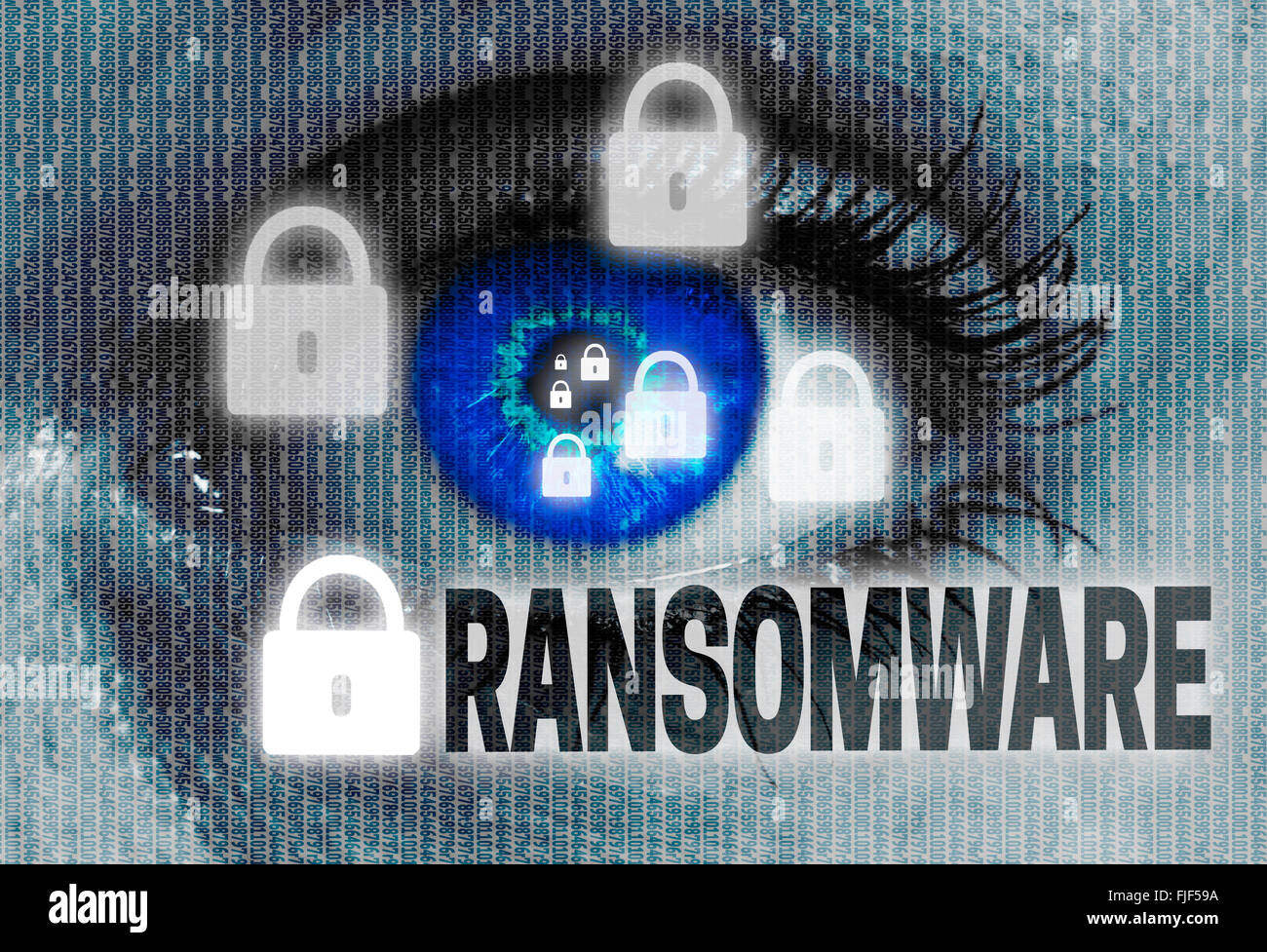 ransomware eye looks at viewer concept. Stock Photo