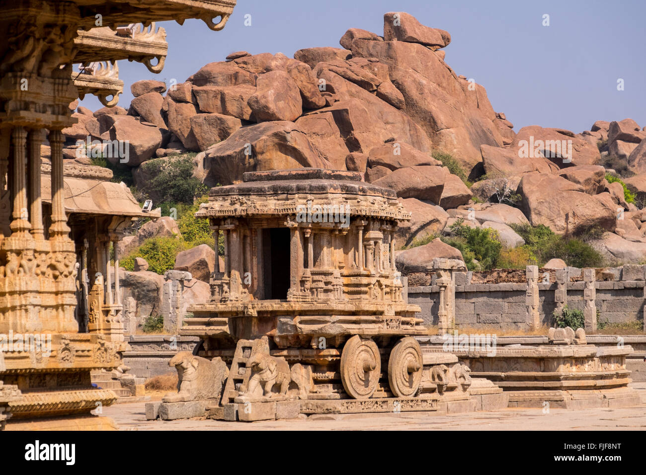 The ruined city of Hampi in the Indian state of Karnataka is a popular destination for backpackers and gap-year travellers Stock Photo