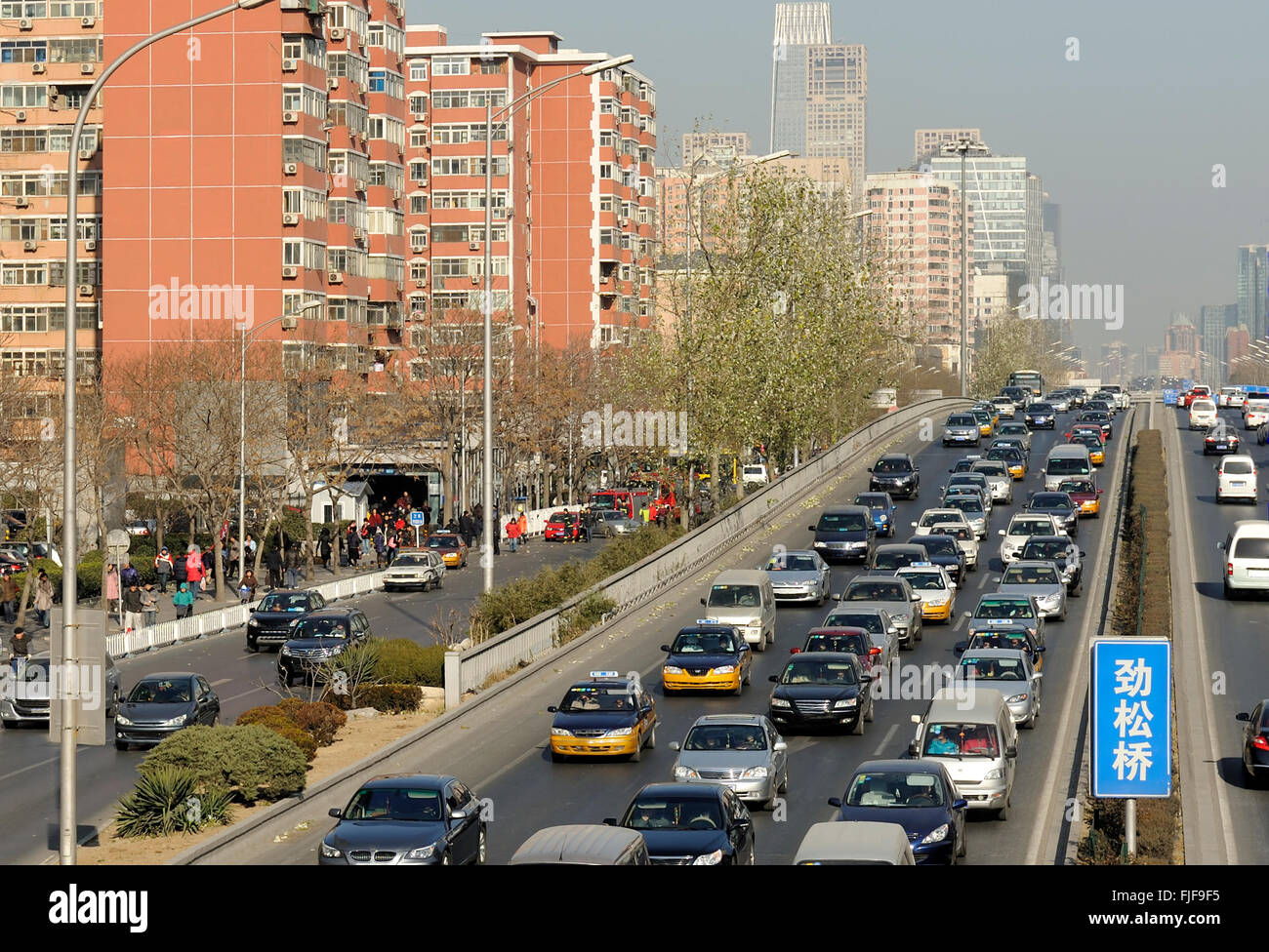 Traffic jam at a highway in Beijing, China Stock Photo