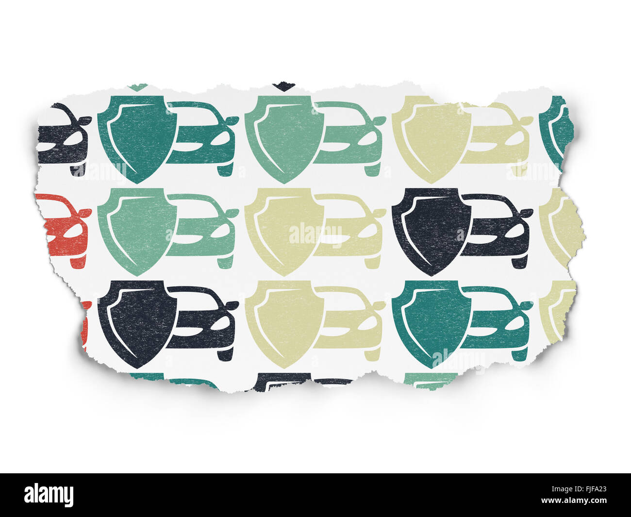 Insurance concept: Car And Shield icons on Torn Paper background Stock ...