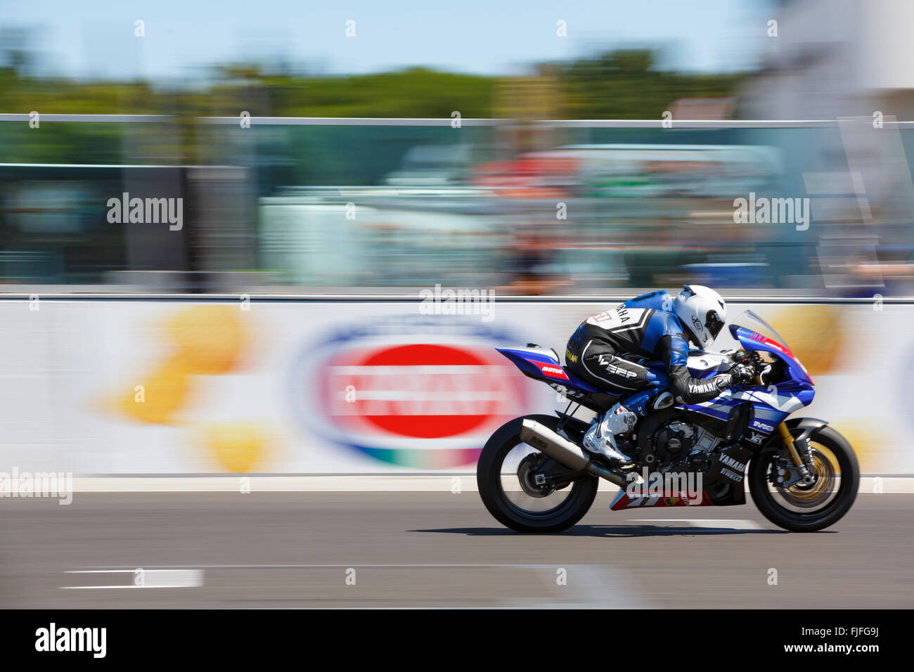 Misano Adriatico, Italy - June 21, 2015: Yamaha YZF R1 of MG Competition Team, driven by BERGMAN Christoffer Stock Photo