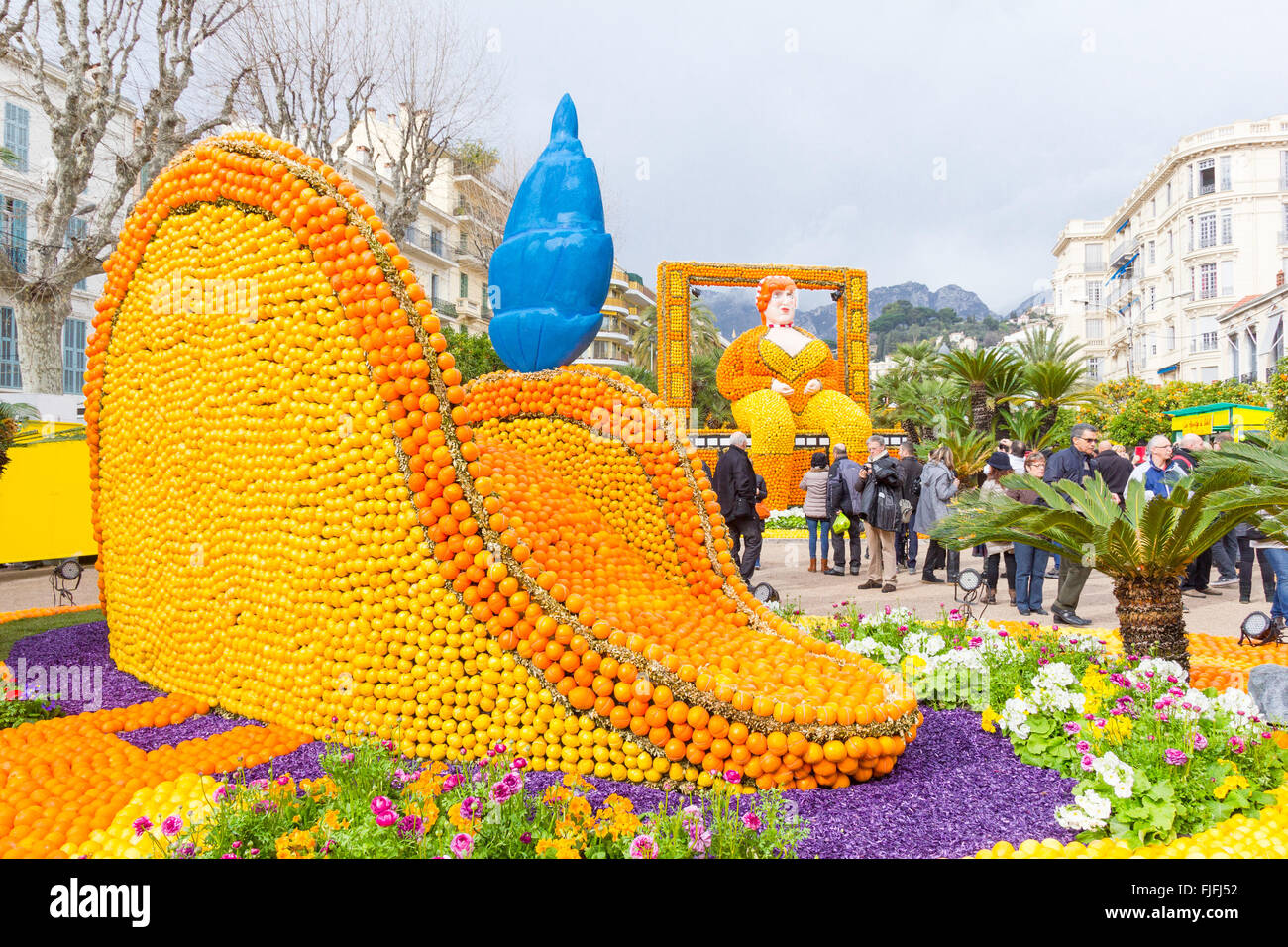 MENTON, FRANCE FEBRUARY 14 Art made of lemons and oranges in the