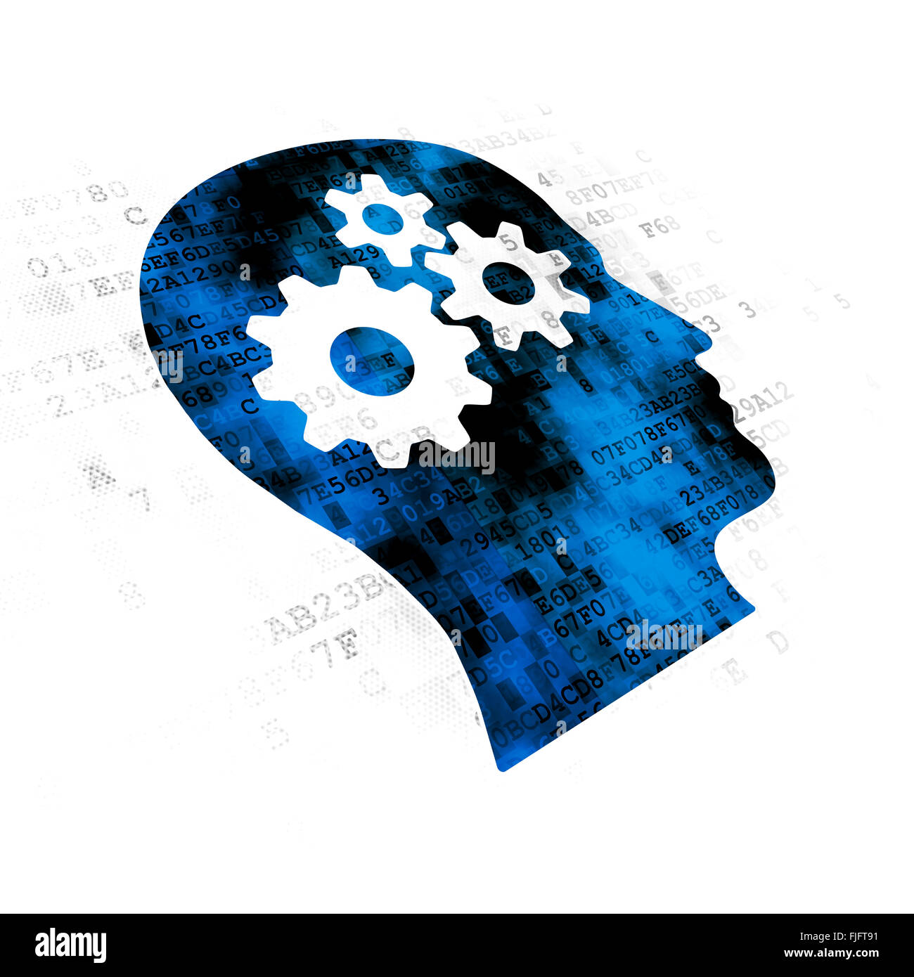 Data concept: Head With Gears on Digital background Stock Photo - Alamy