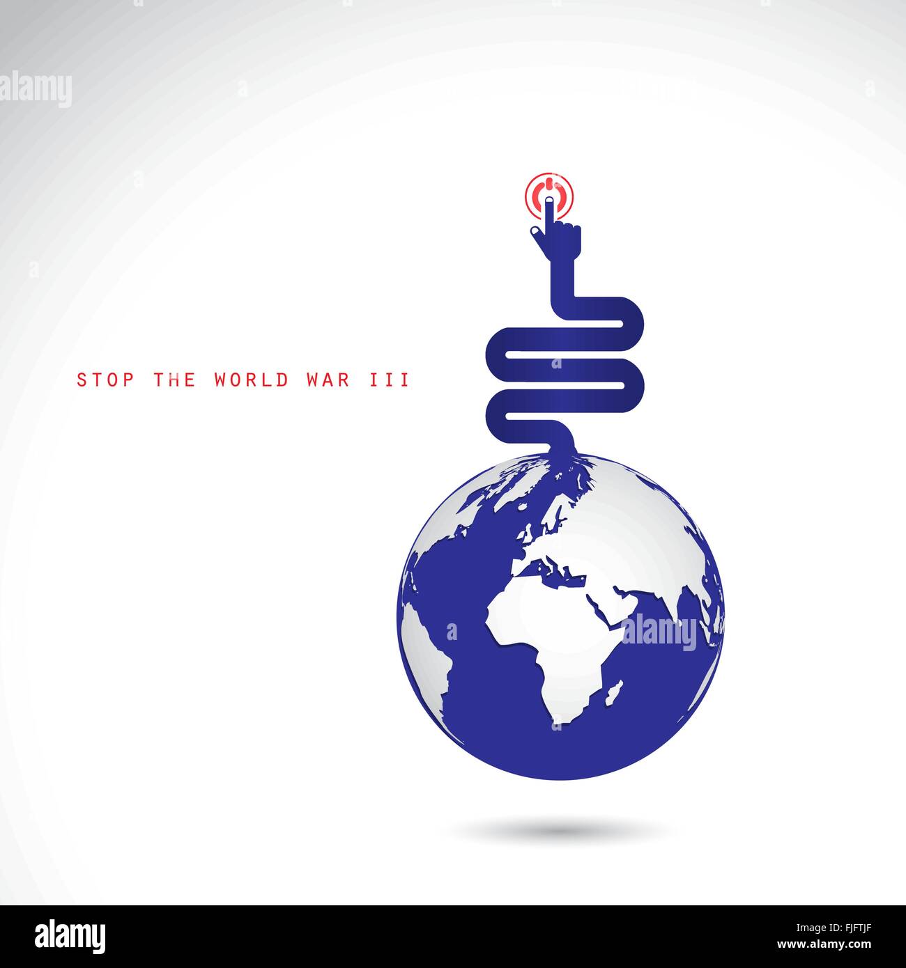 World symbol with hands press the button, stop the world war III concept. Business and financial ideas. Vector illustration Stock Vector