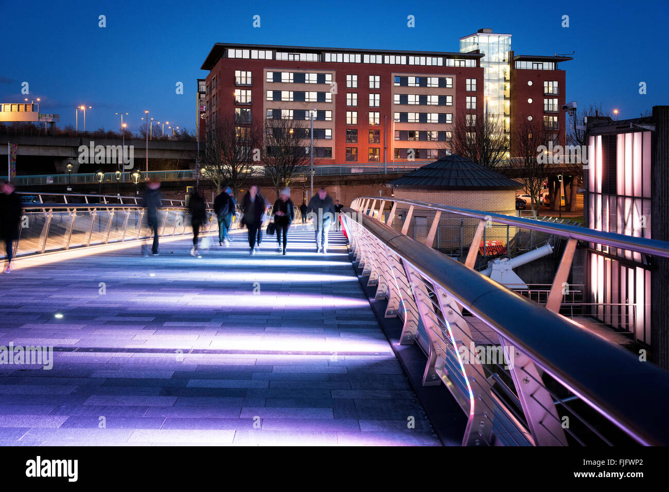 Lagan weir pedestrian and cycle bridge Belfast Northern Ireland at dusk Stock Photo