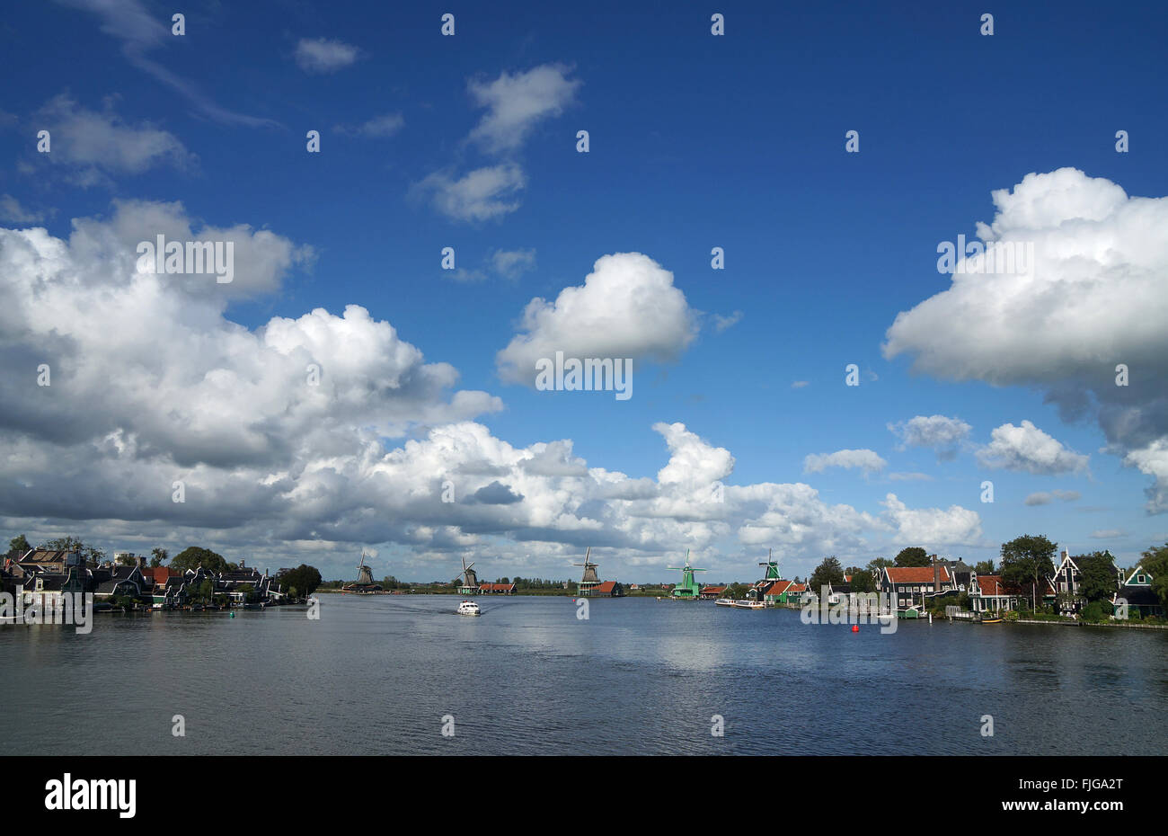 View on river Zaan and open-air museum Zaanse Schans in the Netherlands Stock Photo