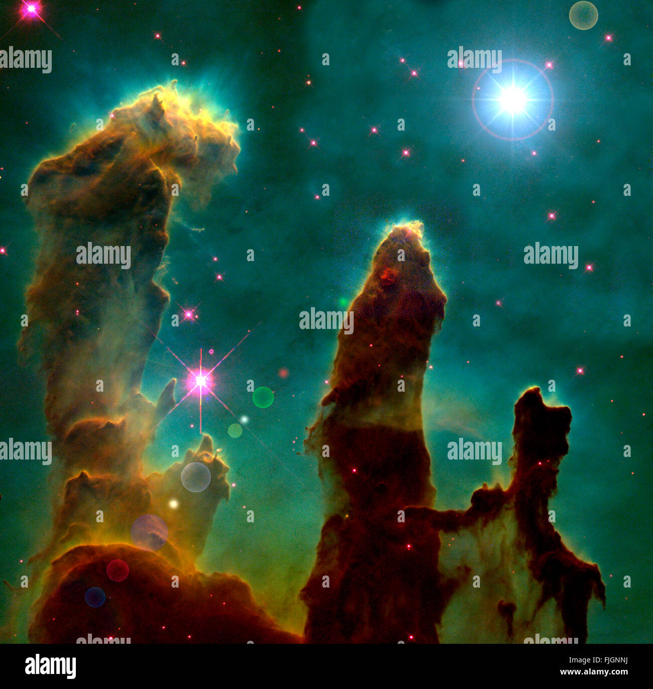 NASA image Eagle Nebula galaxy showing huge star Stock Photo