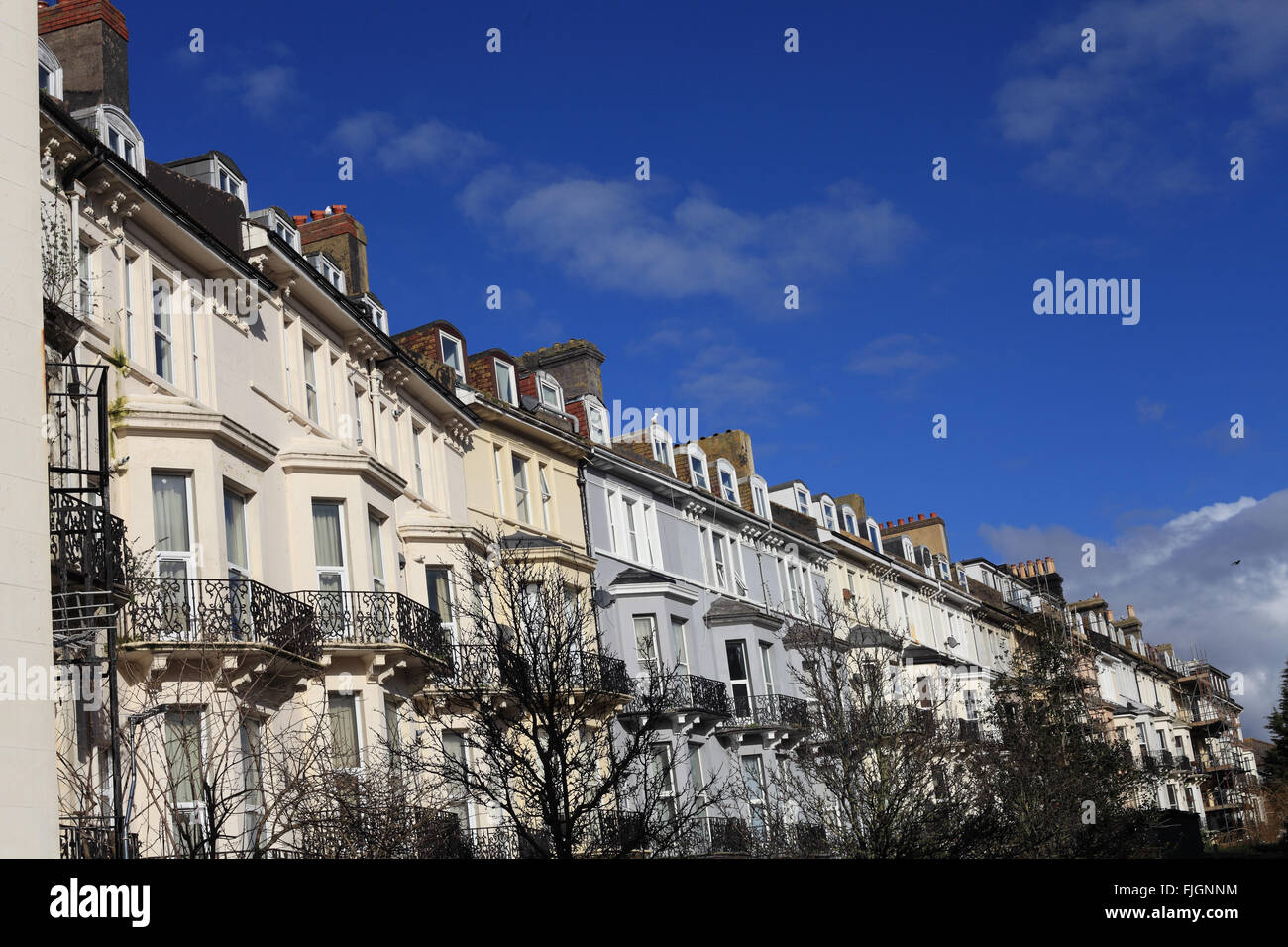 Typical Victorian town houses in Hastings town centre, Hastings, East Sussex, England, UK Stock Photo