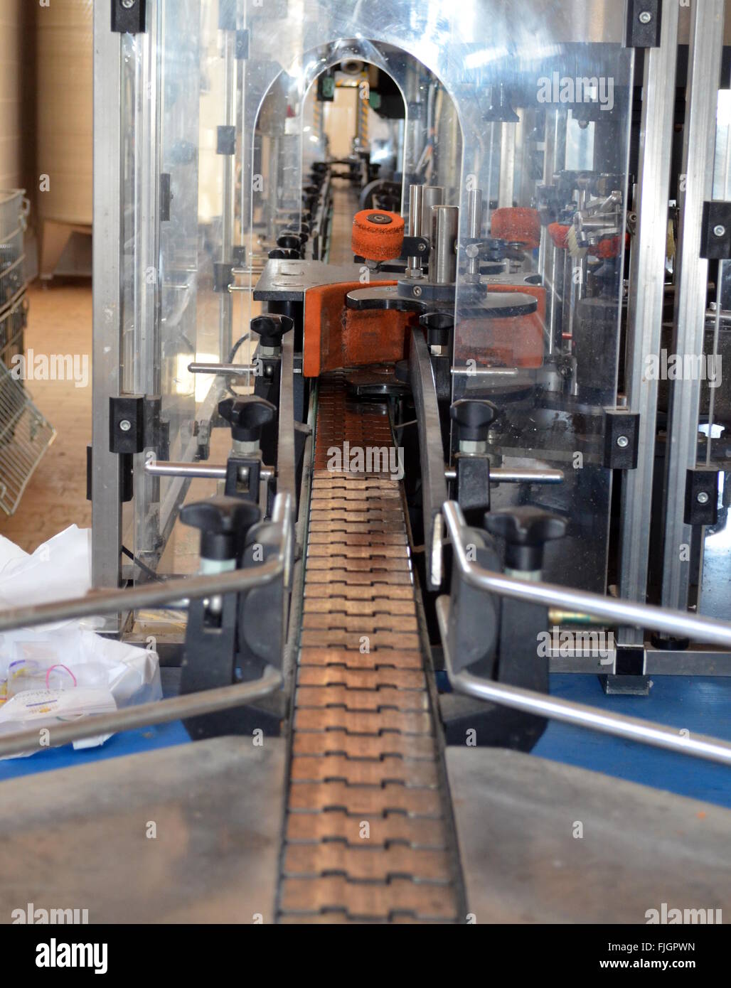 View of stainless steel wine bottling equipment Stock Photo Alamy