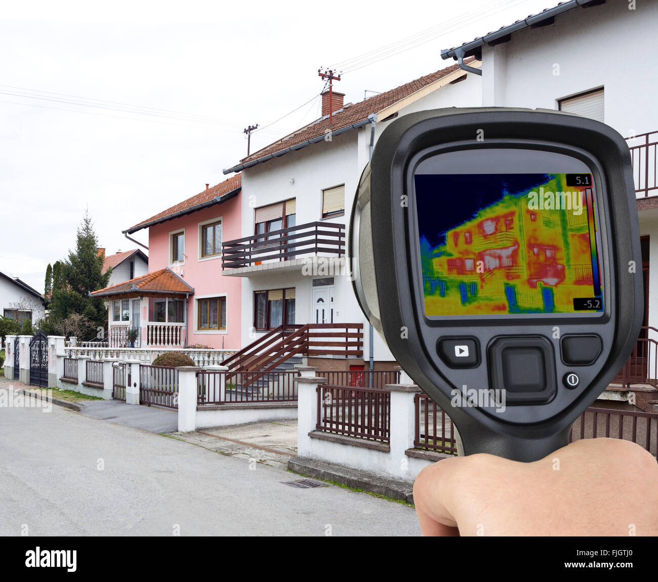 Thermal Image of House Facade Stock Photo