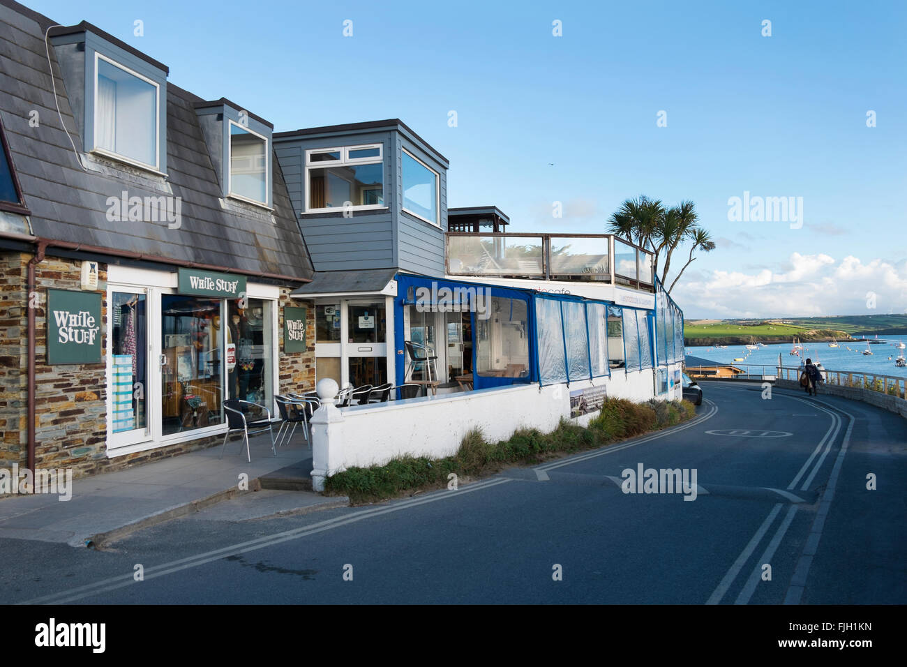 The Blue Tomato cafe and White Stuff shop at Rock, Cornwall, UK. Stock Photo