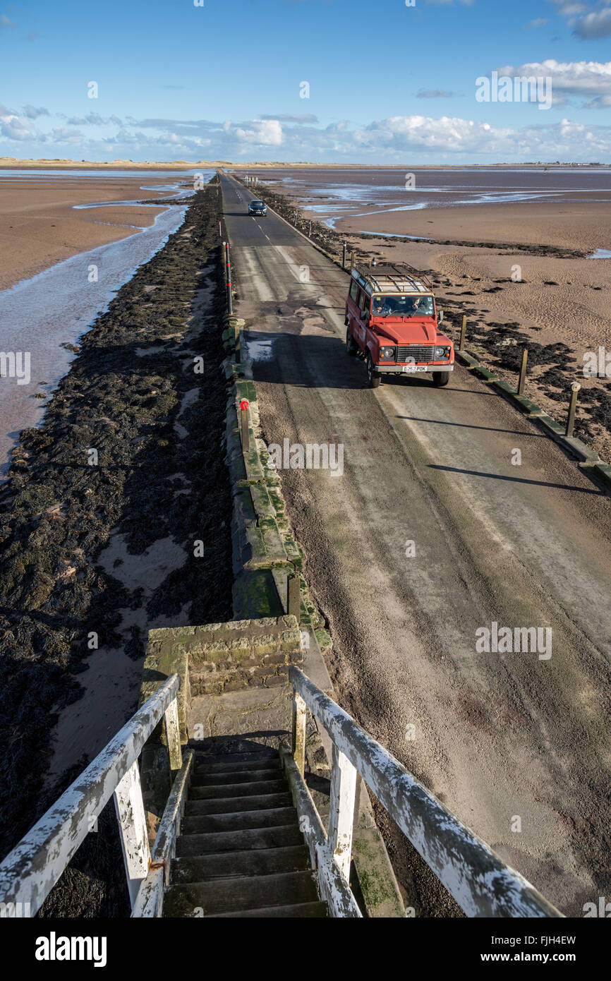 View from the shelter on Holy Island Causeway, Northumberland, England, UK, GB, Europe. Stock Photo