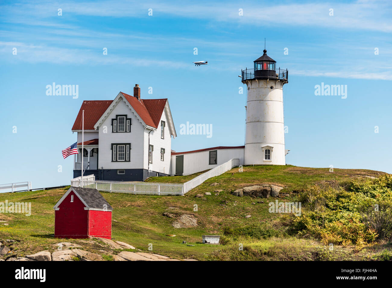 Cape Neddick Lighthouse at old village of York in Maine, USA Stock Photo