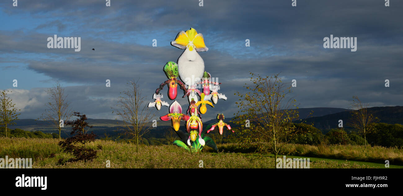 Jupiter Artland Edinburgh Scotland UK Sculpture by Marc Quinn. !2 metre high orchid. Stock Photo
