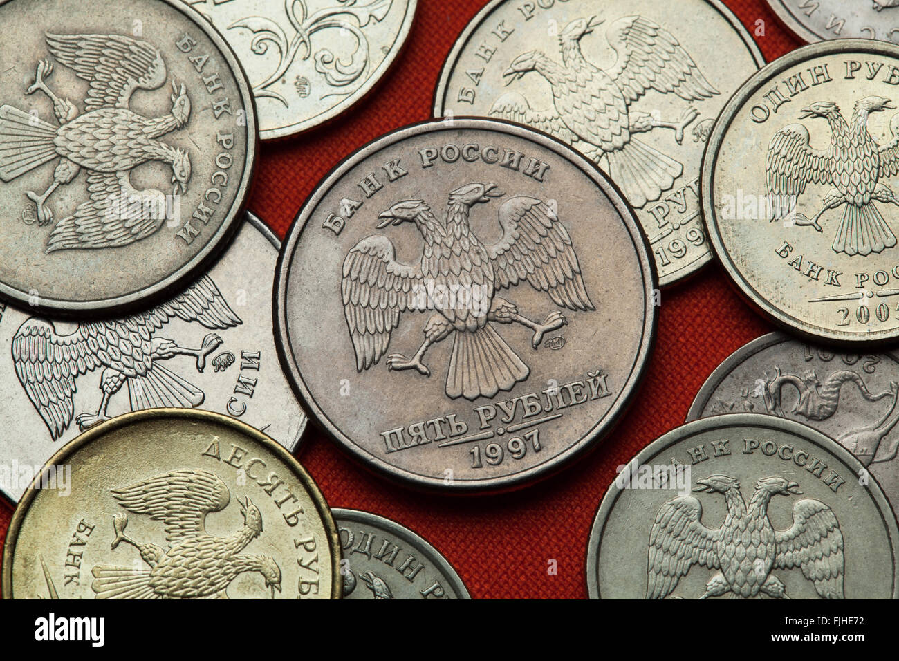 Coins of Russia. Russian doubleheaded eagle depicted in the Russian