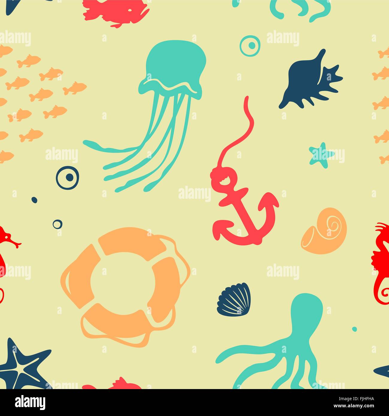 Seamless Vector Pattern Marine elements Set Stock Vector Image & Art ...