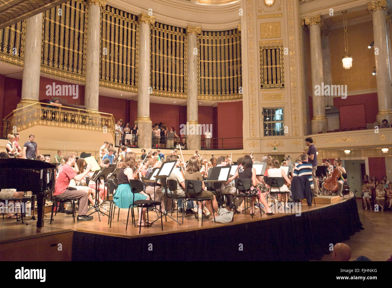 Vienna University Orchestra and Choir, rehearsing in Wiener Konzerthaus. Stock Photo