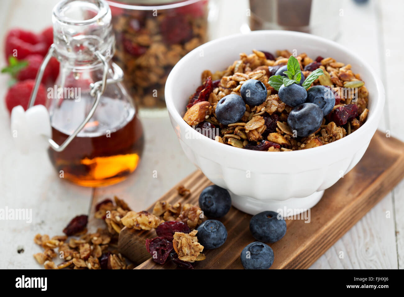 Homemade granola with berries for breakfast Stock Photo