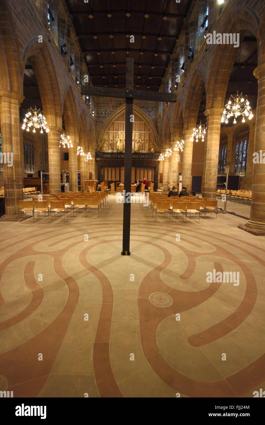 The labyrinth on the floor inside Wakefield Cathedral in the centre of city of Wakefield, South Yorkshire England UK Stock Photo