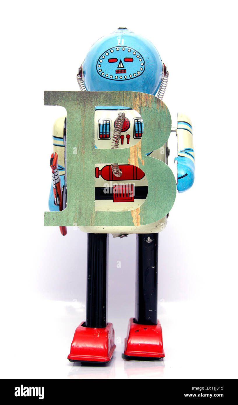 retro robot with the letter  B Stock Photo