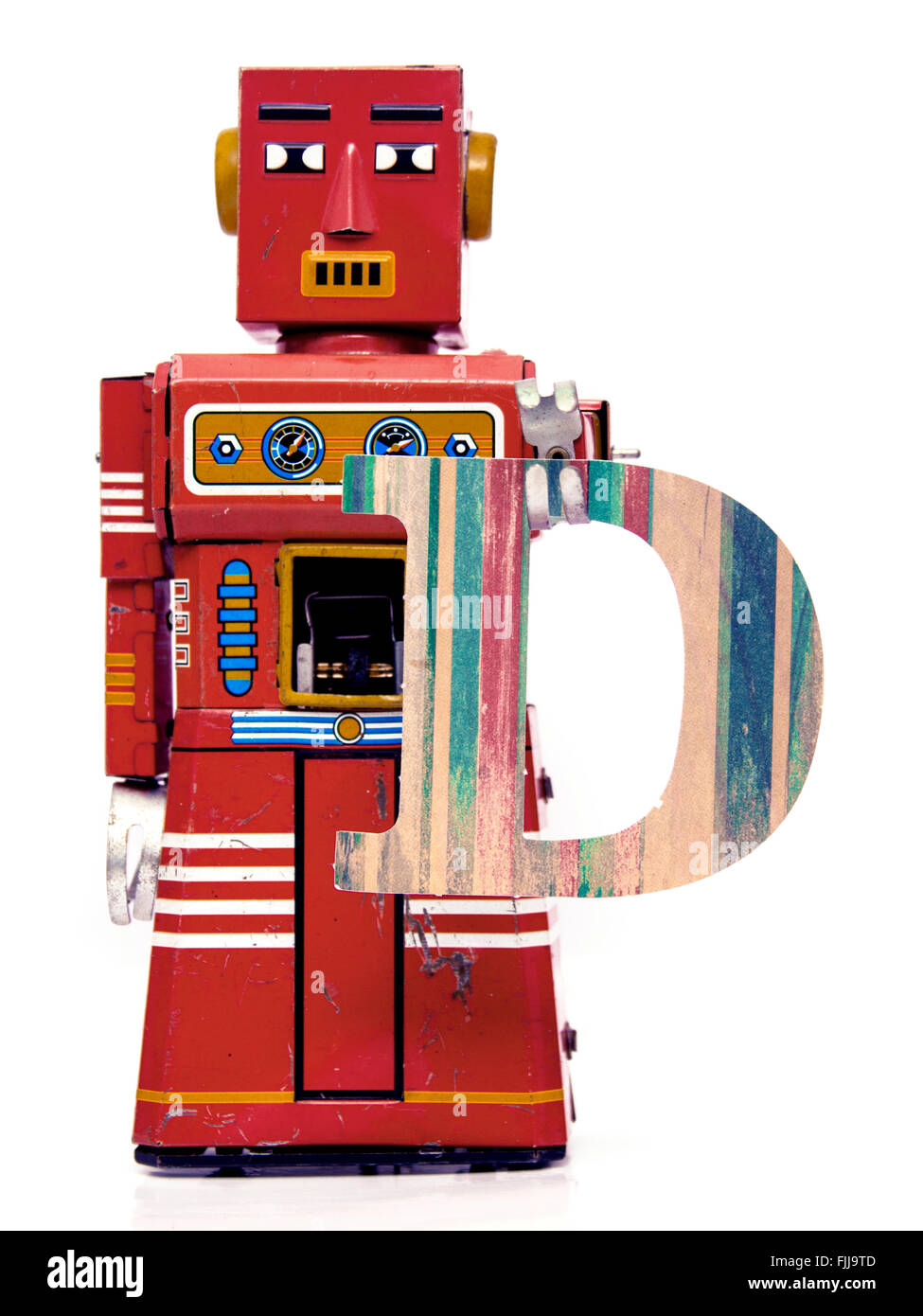 retro robot with the letter  D Stock Photo