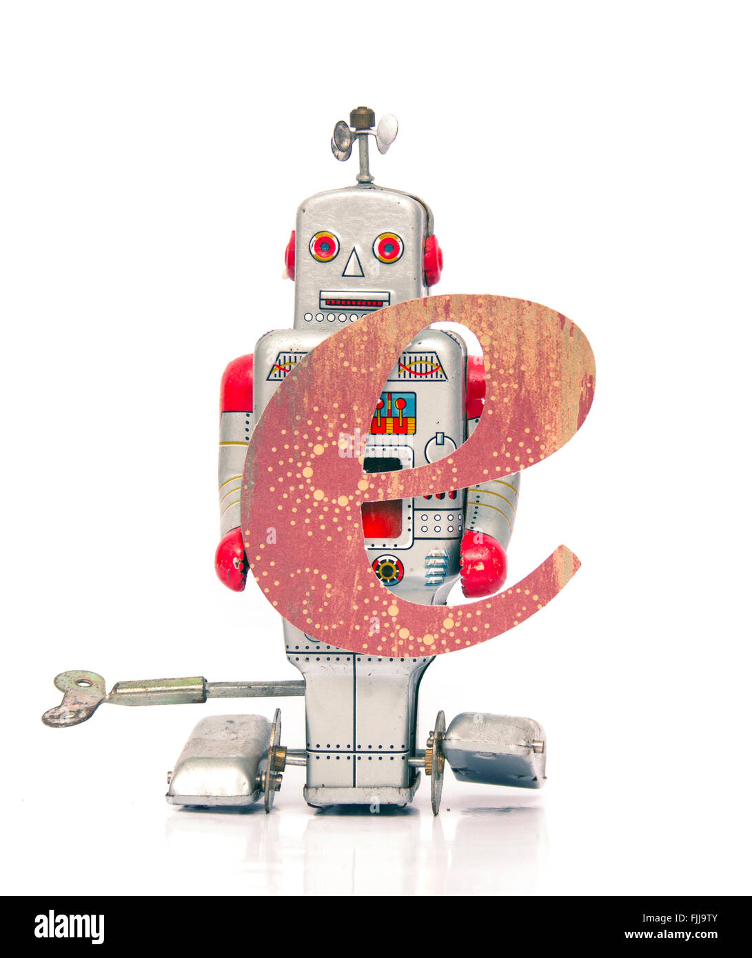 retro robot with the letter  e Stock Photo