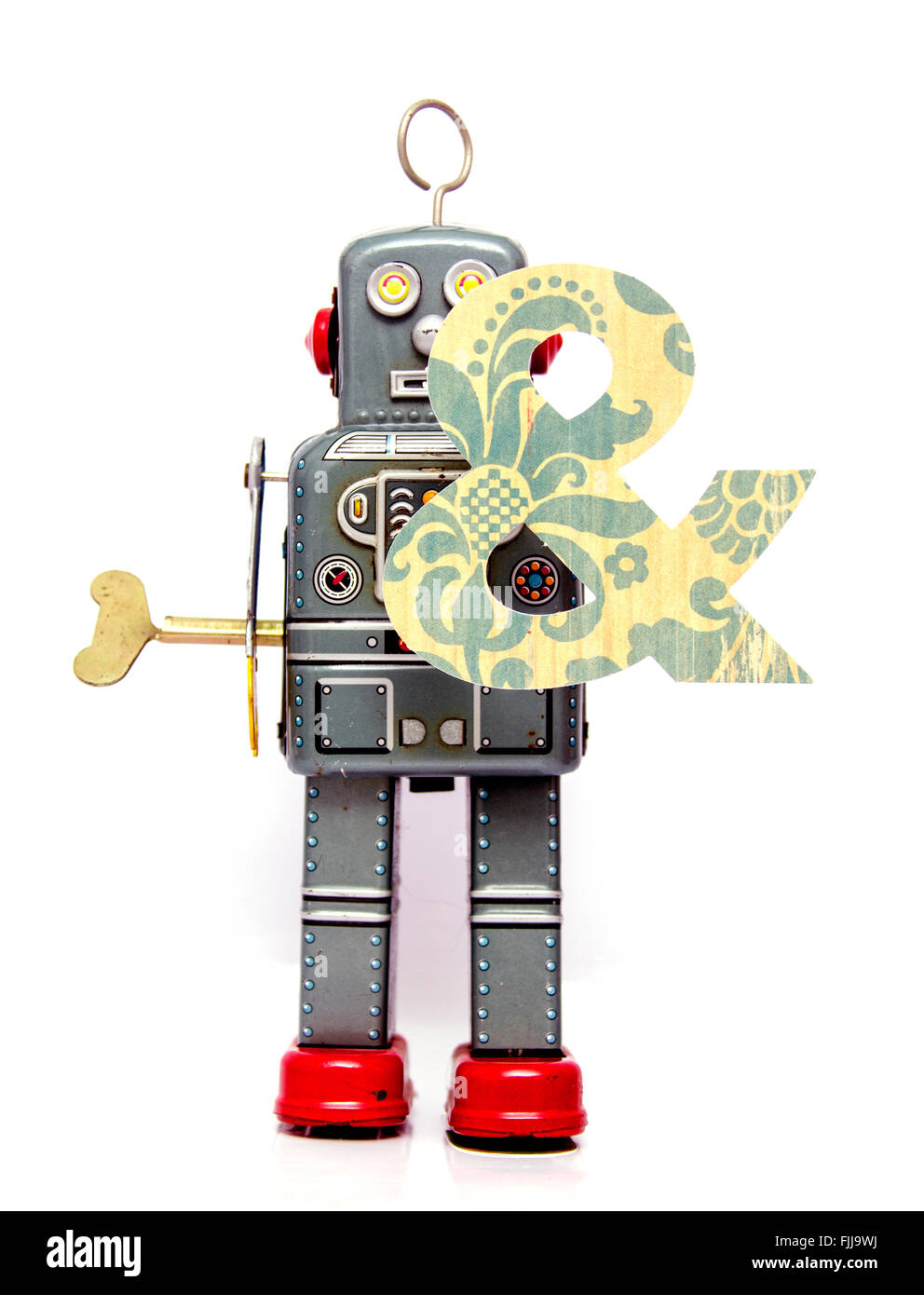 retro robot with the letter  & Stock Photo
