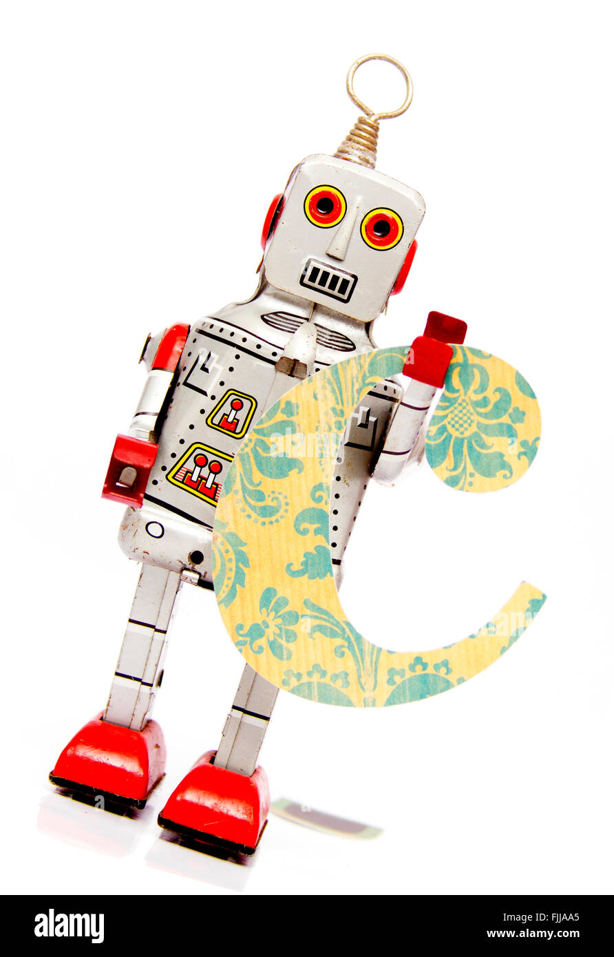 retro robot with the letter  c Stock Photo