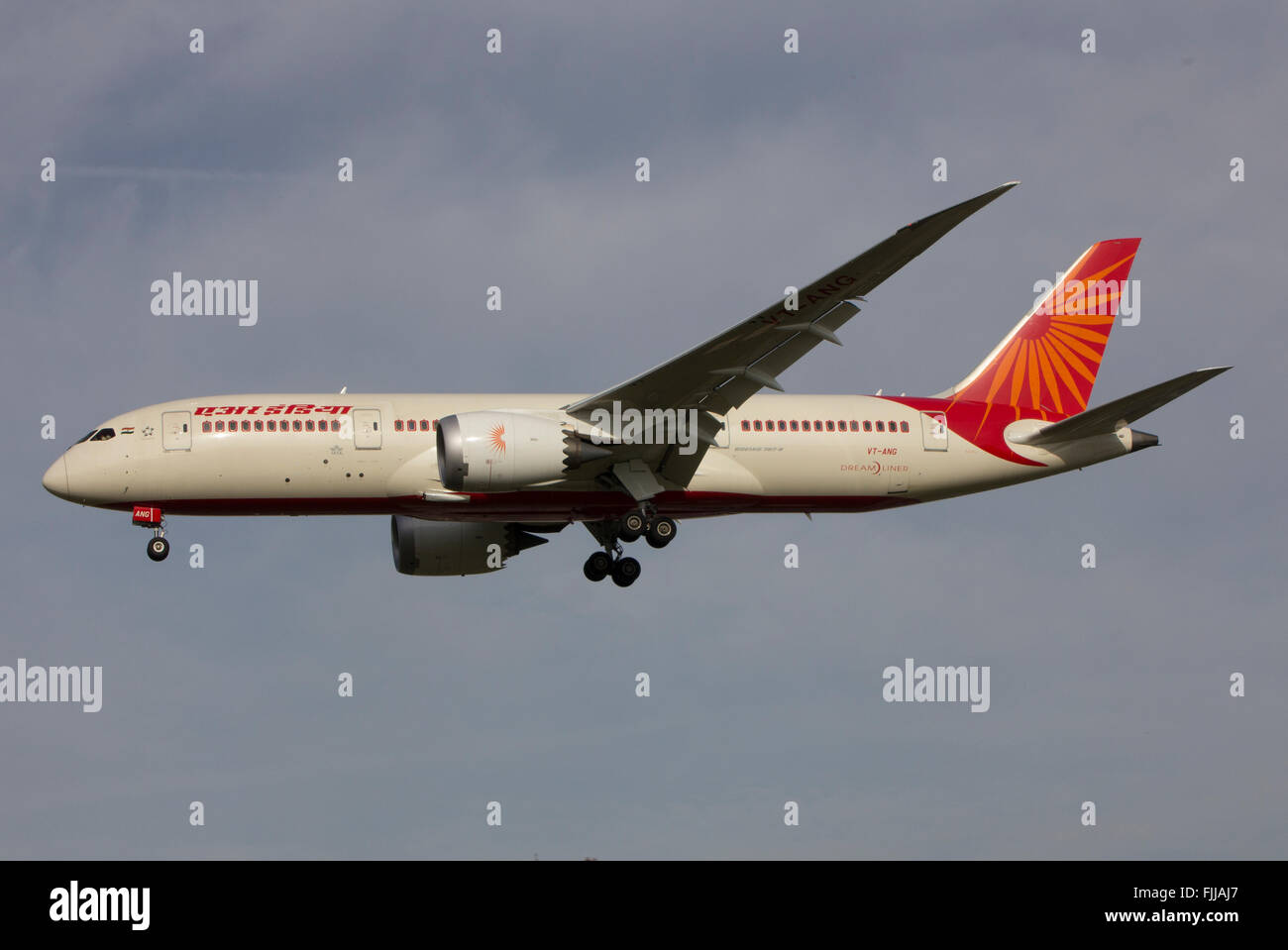 Boeing 787 Dreamliner Air India Airlines landing at LHR London Heathrow Airport Stock Photo
