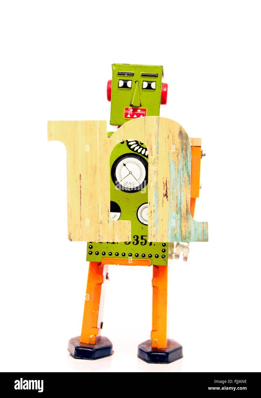 retro robot with the letter  n Stock Photo