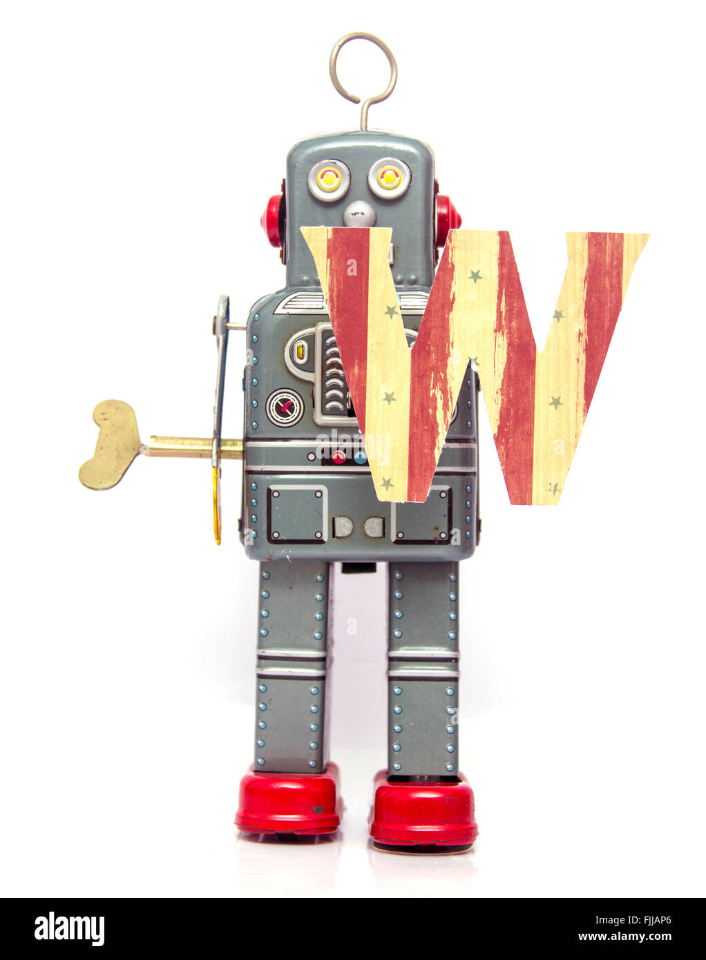 retro robot with the letter  W Stock Photo