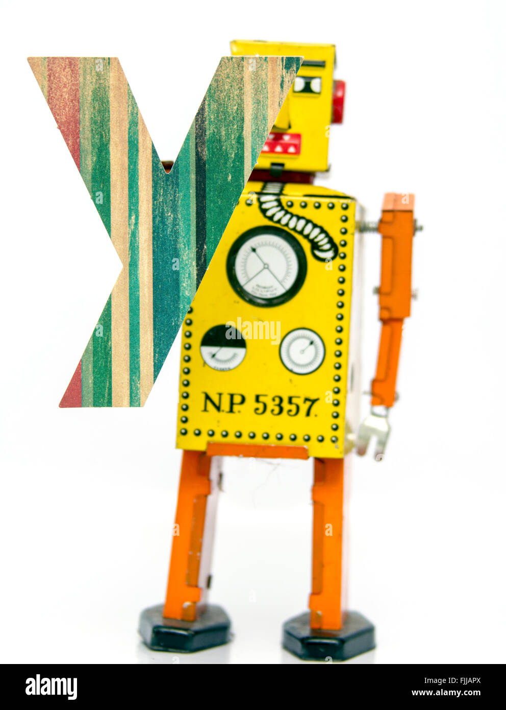 retro robot with the letter  Y Stock Photo