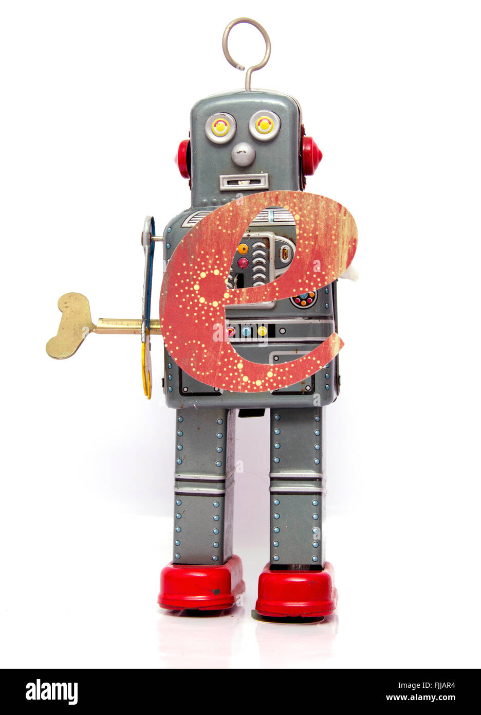 retro robot with the letter  e Stock Photo