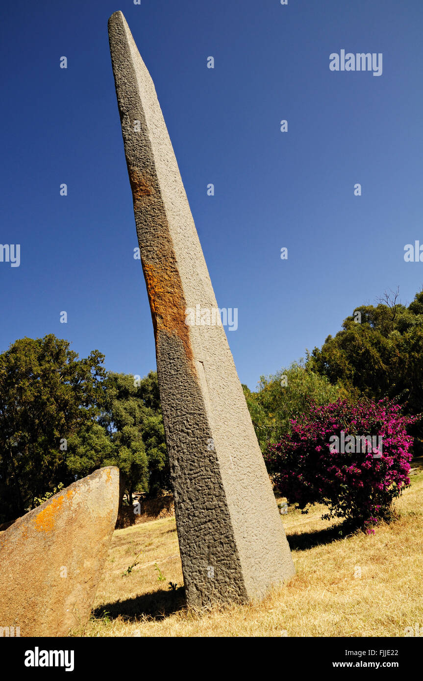 Undercorated stele standing at Northern Stelae Park in Axum (or Aksum), Tigray Region, Ethiopia Stock Photo