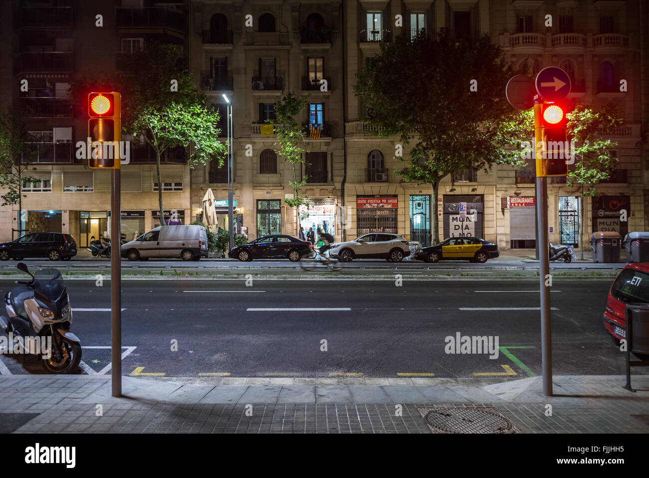 Gran Via de les Corts Catalanes avenue in Sant Antoni neighborhood, Eixample district, Barceona, Spain Stock Photo