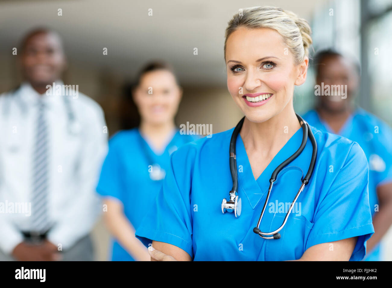 group of medical workers in hospital Stock Photo