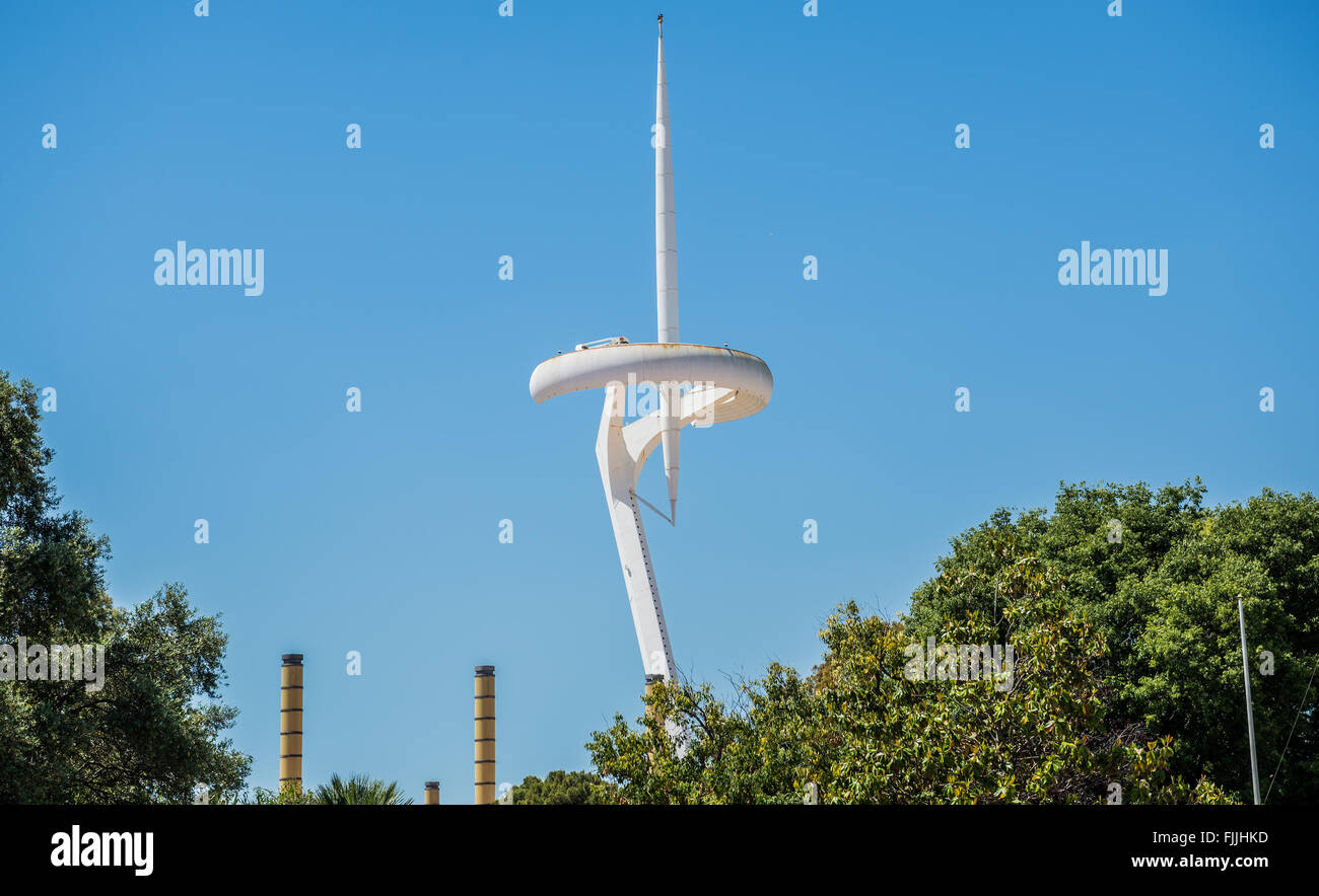 The Montjuic Communications Tower in Montjuic district; Barcelona, Spain Stock Photo