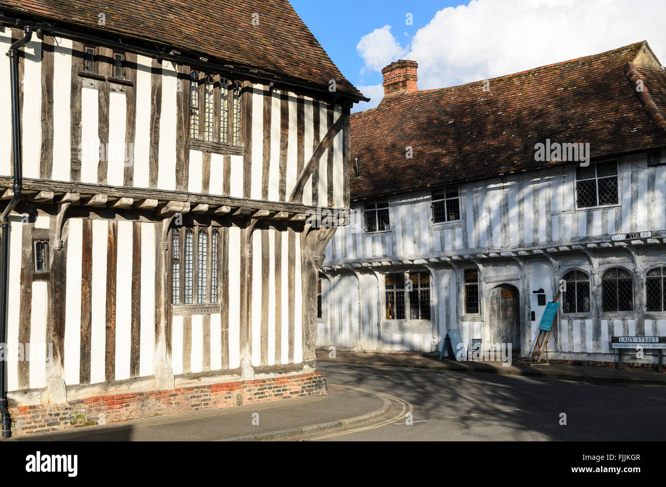 Traditional half-timbered medieval builidings in Lavenham, Suffolk, England, UK. Stock Photo