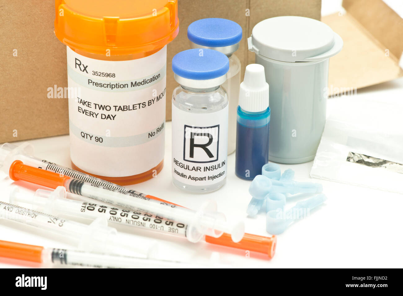 Mail order diabetic supplies and medications. Labels are fictitious and