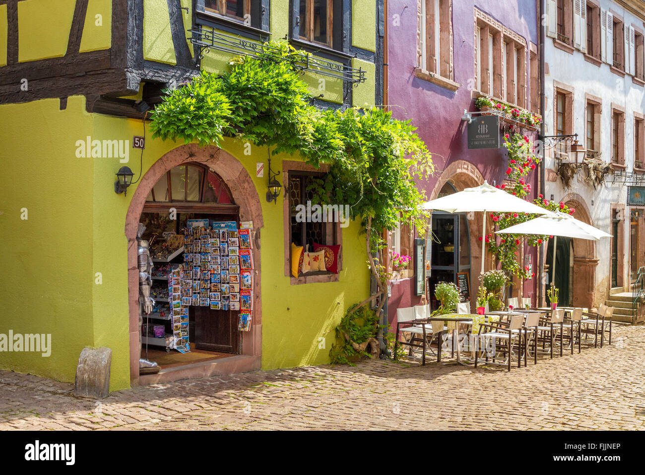 Typical shop and restaurant in Riquewihr, Alsace, Haut-Rhin, France, Europe Stock Photo