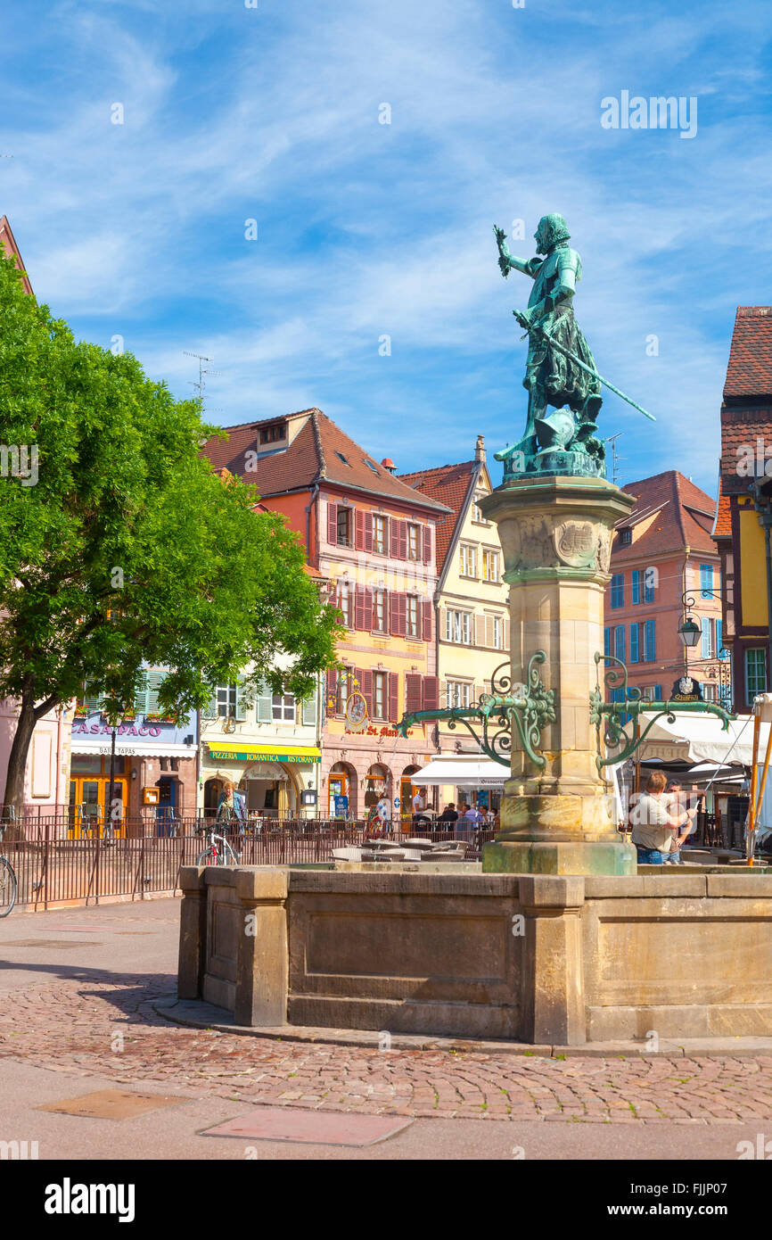Fountain of Baron Lazare de Schwendi Place de l´Ancienne Douane, Colmar, Alsace, Haut-Rhin, France Stock Photo