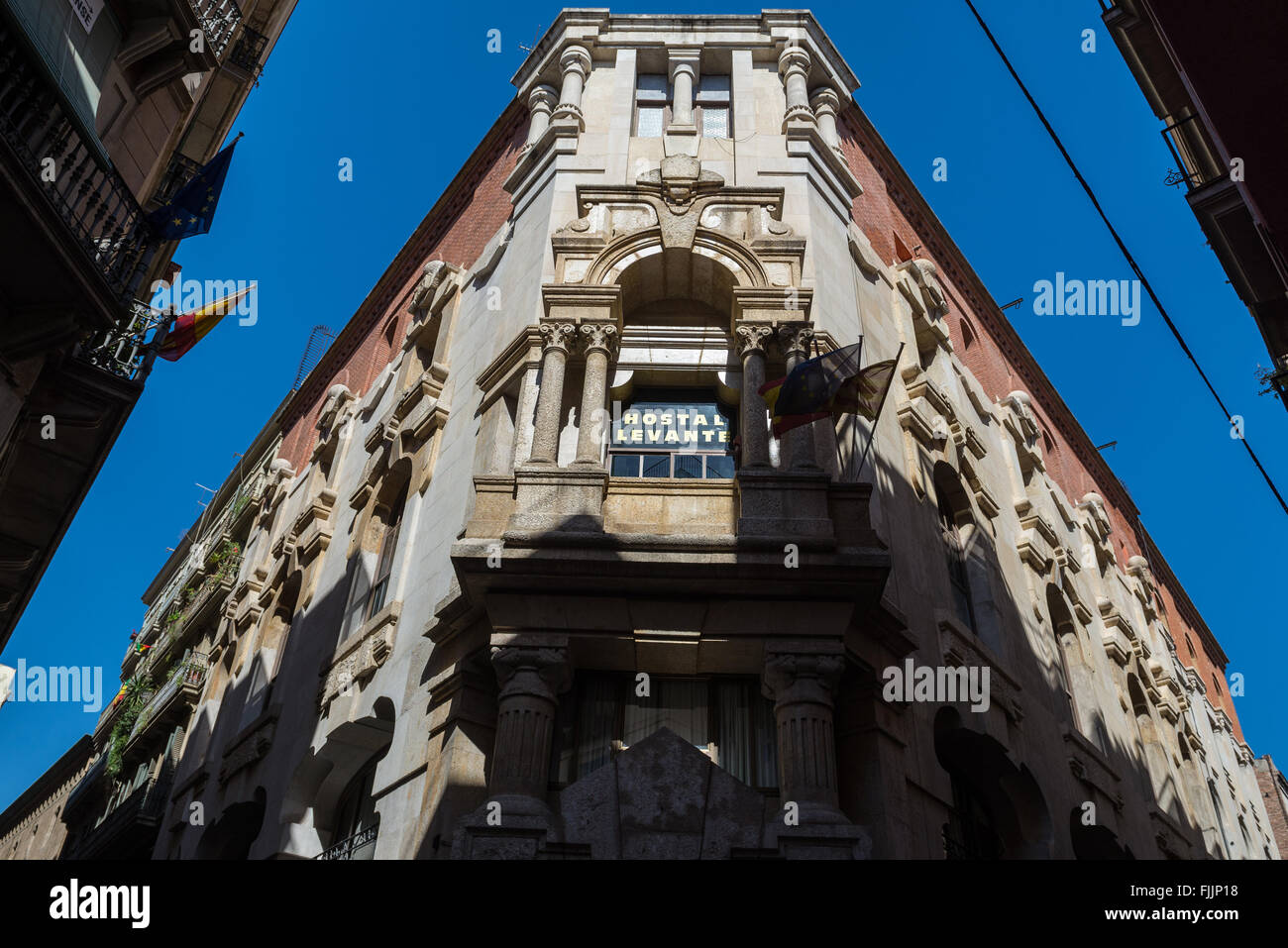 Hostal Levante at Gothic Quarter (Barri Gotic or El Gotico), Ciutat Vella district in Barcelona, Spain Stock Photo
